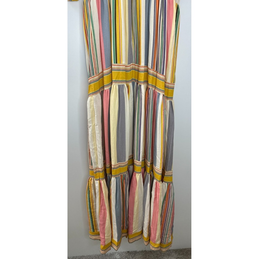 By Together Striped Tiered Maxi Dress Yellow Small Tie Shoulder Boho Whimsical - Picture 7 of 15